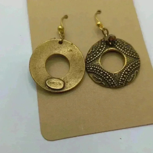 Vintage Chico's Beaded Gold Disc & Crystal Drop Earrings - Picture 6 of 6